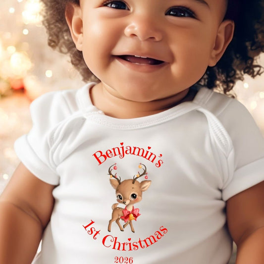 Personalised 1st Christmas Reindeer Baby Gift Box, Teddy, Vest & Keepsake