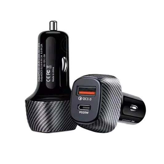 PD20W USB-C & QC3.0 Dual Port Fast Car Charger-Compact 2-Port Vehicle Charging Adapter