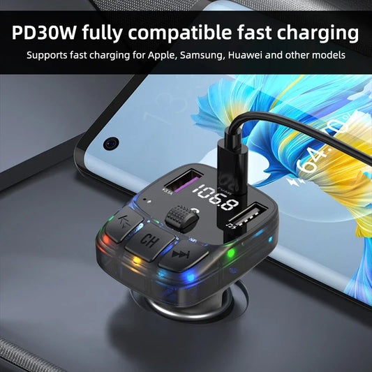 Car Charge Bluetooth 5.3 FM Transmitter Handsfree Car Radio Modulator