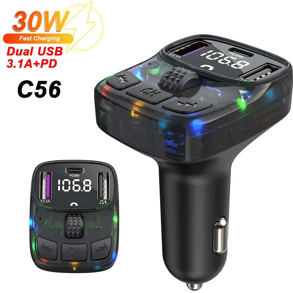 Car Charge Bluetooth 5.3 FM Transmitter Handsfree Car Radio Modulator