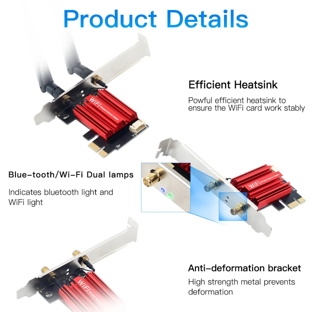 PCIe WiFi 5 AC1200 Wireless Network Card with Bluetooth 4.0 – Dual Band 2.4GHz/5GHz Desktop PC Adapter for Windows 7/10/11