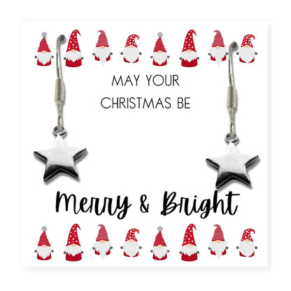 Silver Star Earrings - Merry & Bright Christmas Card Gift