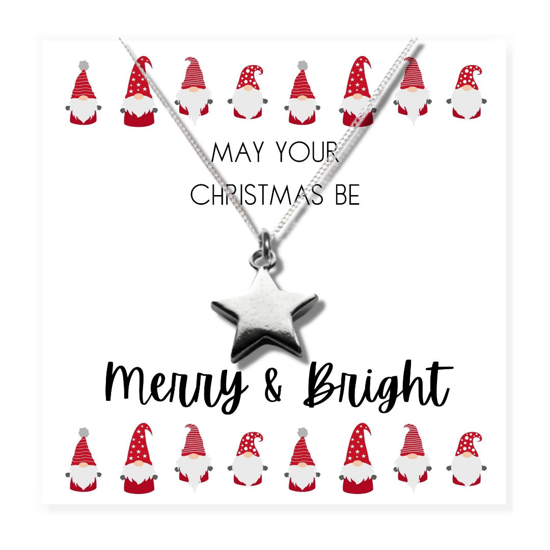 Merry & Bright Christmas Gift Box, Silver Star Necklace & Chocolates