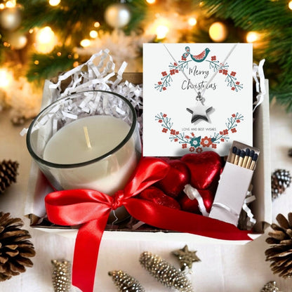 Small Merry Christmas Star Gift Hamper | Necklace, Chocolates & Candle