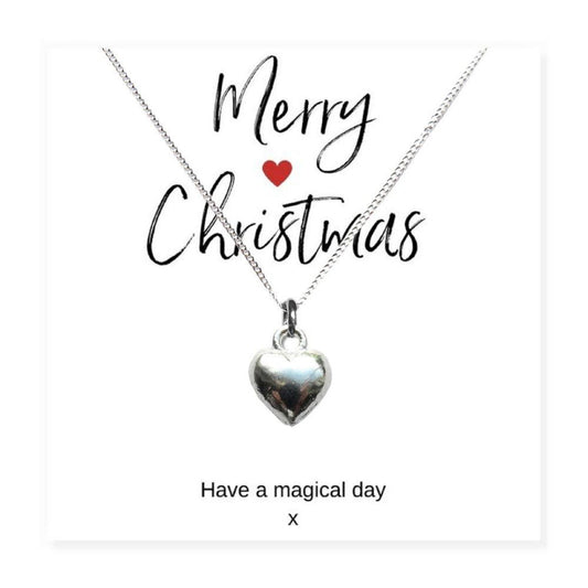 Puff Heart Necklace & Merry Christmas Gift Card