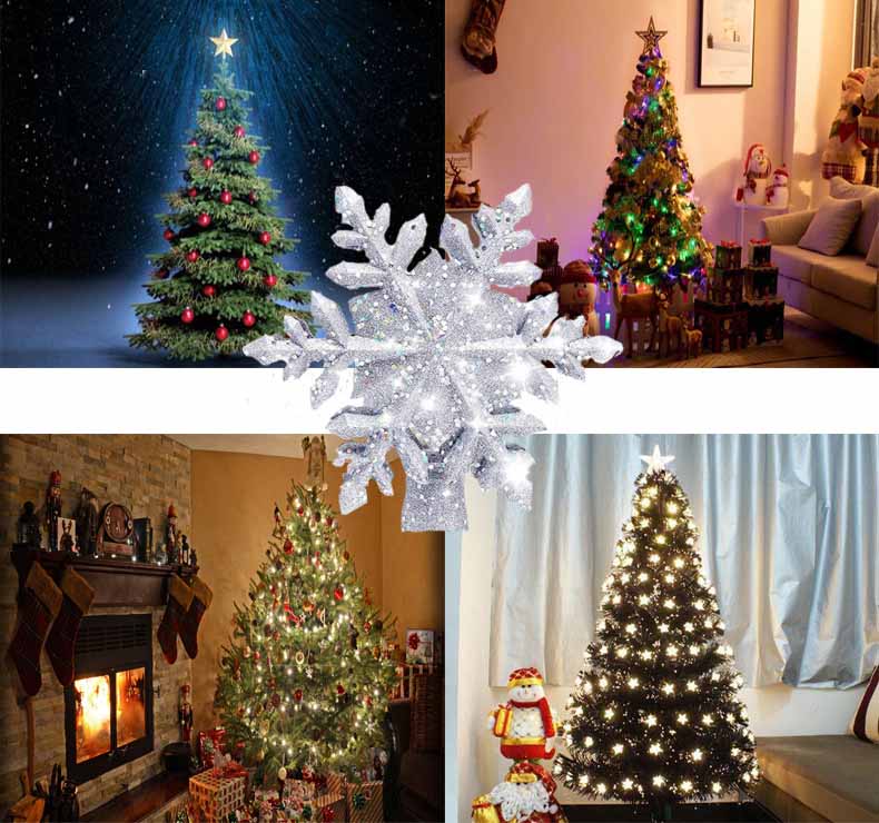 3D LED Christmas Tree Topper Star | Snowflake Projector | Glitter Silver & Gold | Rotating Light | Home Xmas Decoration | Michan Direct