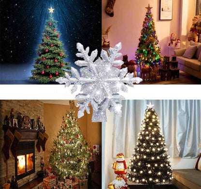 3D LED Christmas Tree Topper Star | Snowflake Projector | Glitter Silver & Gold | Rotating Light | Home Xmas Decoration | Michan Direct