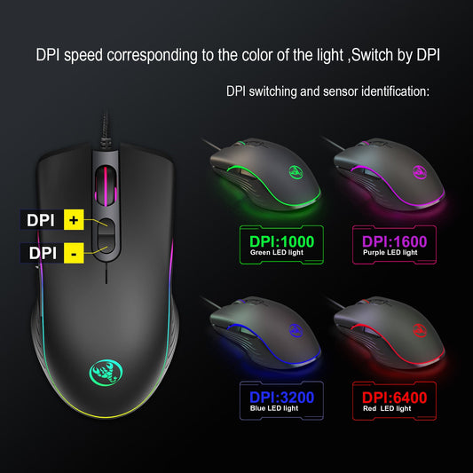 RGB Gaming Mouse - 6400 DPI Wired Optical Mouse with 7 Programmable Buttons | Ergonomic Design