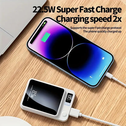 Magnetic Wireless Power Bank 5000mAh/10000mAh – 22.5W Fast Charge & PD20W Portable Charger with LED Power Display, USB/Type-C Output, Compatible with iPhone 15 Pro/14/13/12 & Android Phones – Travel Emergency Backup Battery