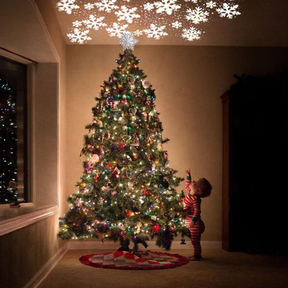 3D LED Christmas Tree Topper Star | Snowflake Projector | Glitter Silver & Gold | Rotating Light | Home Xmas Decoration | Michan Direct