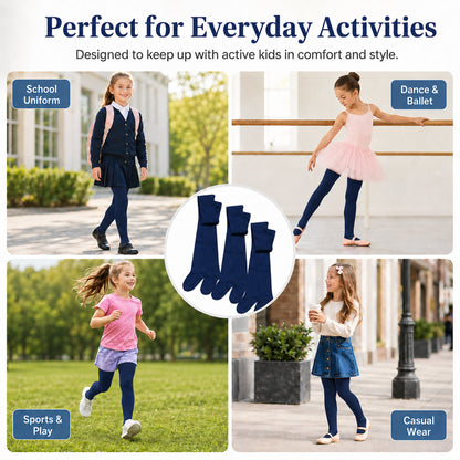 Sock Stack Girls Cotton Lycra Tights 3 Pairs Cotton Rich Back To School Uniform Reinforced Heel Toe Multipack Value