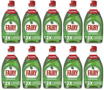 10 x Fairy Original Washing Up Liquid Green With Liftaction 320Ml
