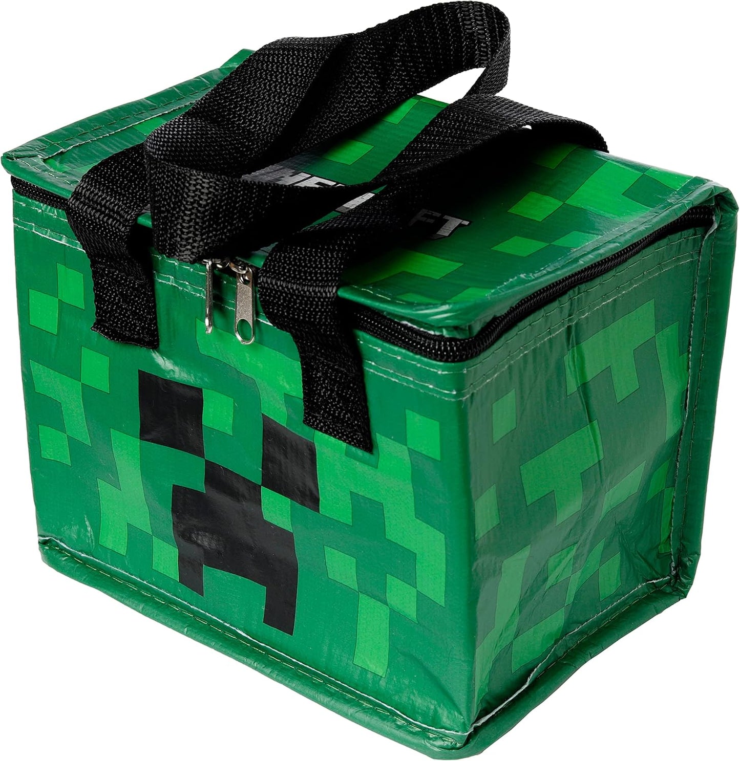 Puckator Cool Lunch Bag with Minecraft Creeper Design Made Out of Recycled Plastic Bottles - Insulated Lunch Bag for Women Men Children - Lunch Box Bag for Work & School - Beach Picnic Accessories
