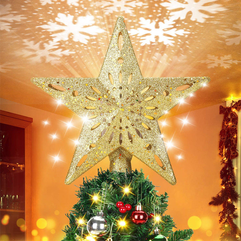 3D LED Christmas Tree Topper Star | Snowflake Projector | Glitter Silver & Gold | Rotating Light | Home Xmas Decoration | Michan Direct