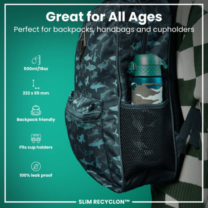Leak Proof Slim Water Bottle, Recyclon, Camouflage, 500ml (18oz)