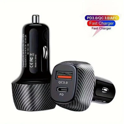 PD20W USB-C & QC3.0 Dual Port Fast Car Charger-Compact 2-Port Vehicle Charging Adapter