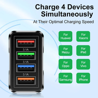 Fast 4 USB Charger Quick Charge 3.0 Fast USB Wall Charger Portable Mobile Charger QC 3.0 Adapter for Xiaomi iPhone X EU US Plug