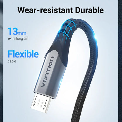 Vention Micro USB Cable 3A  Nylon Fast Charger USB Type C Data Cable for Samsung Xiaomi LG Android Micro USB Mobile Phone Cables