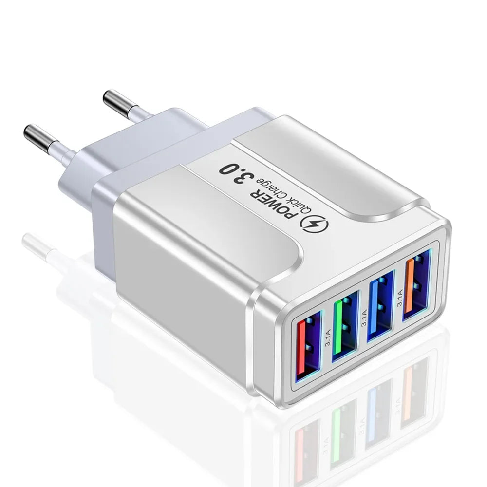 Fast 4 USB Charger Quick Charge 3.0 Fast USB Wall Charger Portable Mobile Charger QC 3.0 Adapter for Xiaomi iPhone X EU US Plug