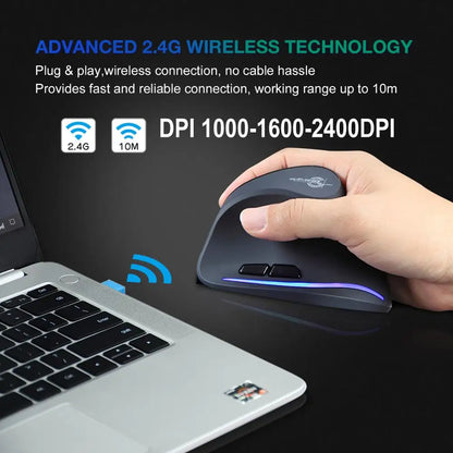 Lefon F35 Wireless Vertical Mouse 2.4G Rechargeable Ergonomic Optical Mouse 2400 DPI Gaming Mice for Computer Laptop PC Mac IOS