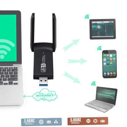 WiFi 5 AC1300 Dual Band USB 3.0 Wireless Adapter – 1300Mbps High Speed WiFi Dongle for PC & Laptop