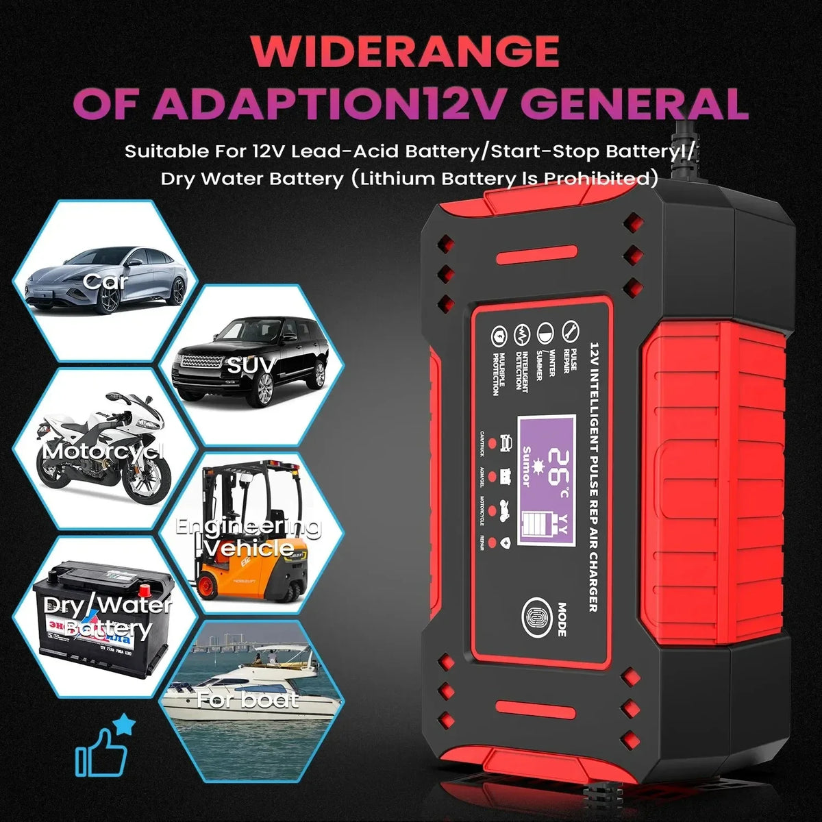Charger Car and Motorcycle Battery Charging Unit Lead-Acid Battery
