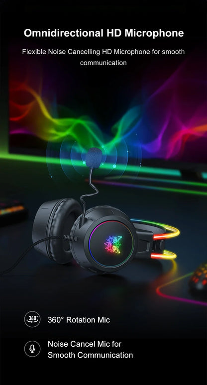 ONIKUMA RGB Gaming Headphones with HD Flexible Mic 3.5mm Gaming Headsets For PC Xbox PS4 PS5 Switch Computer Games