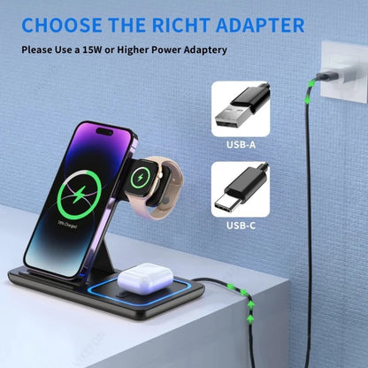 Foldable 3 in 1 30W Wireless Charging Station for iPhone