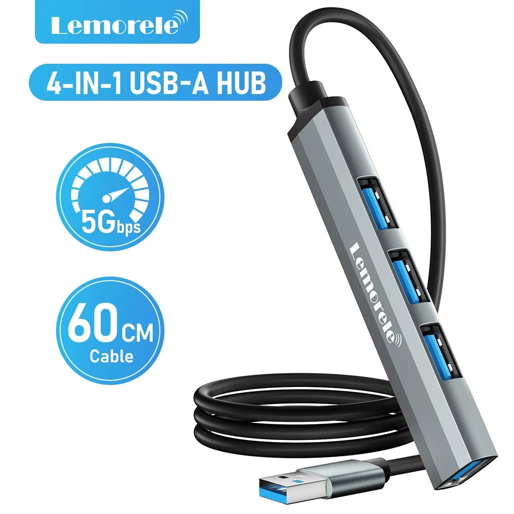 Lemorele 120cm 4Ports USB HUB OTG USB A 3.0 Adapter Multi Splitter Adapter Laptop Accessories For Xiaomi Lenovo Macbook Pro