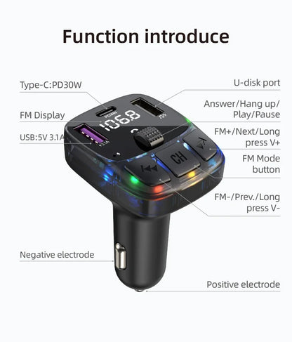 Car Charge Bluetooth 5.3 FM Transmitter Handsfree Car Radio Modulator