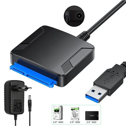 USB 3.0 to SATA Cable SATA III Hard Drive Adapter Converter for 2.5" 3.5" SSD HDD Hard Drive Disk with 12V/2A Power Adapter
