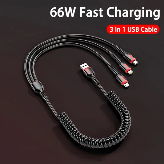 3 in 1 66W 6A Fast Charging USB Cable
