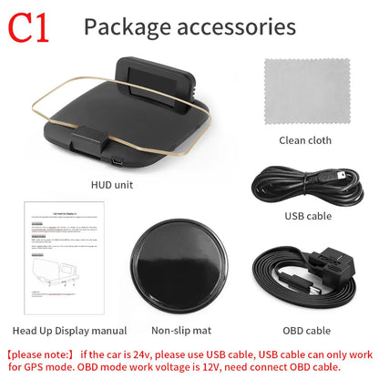 C1 Car Navigation Projection HUD Head-Up Display OBD2+GPS Car Projector Speedometer /Water Temperature /Voltage/RPM Alarm
