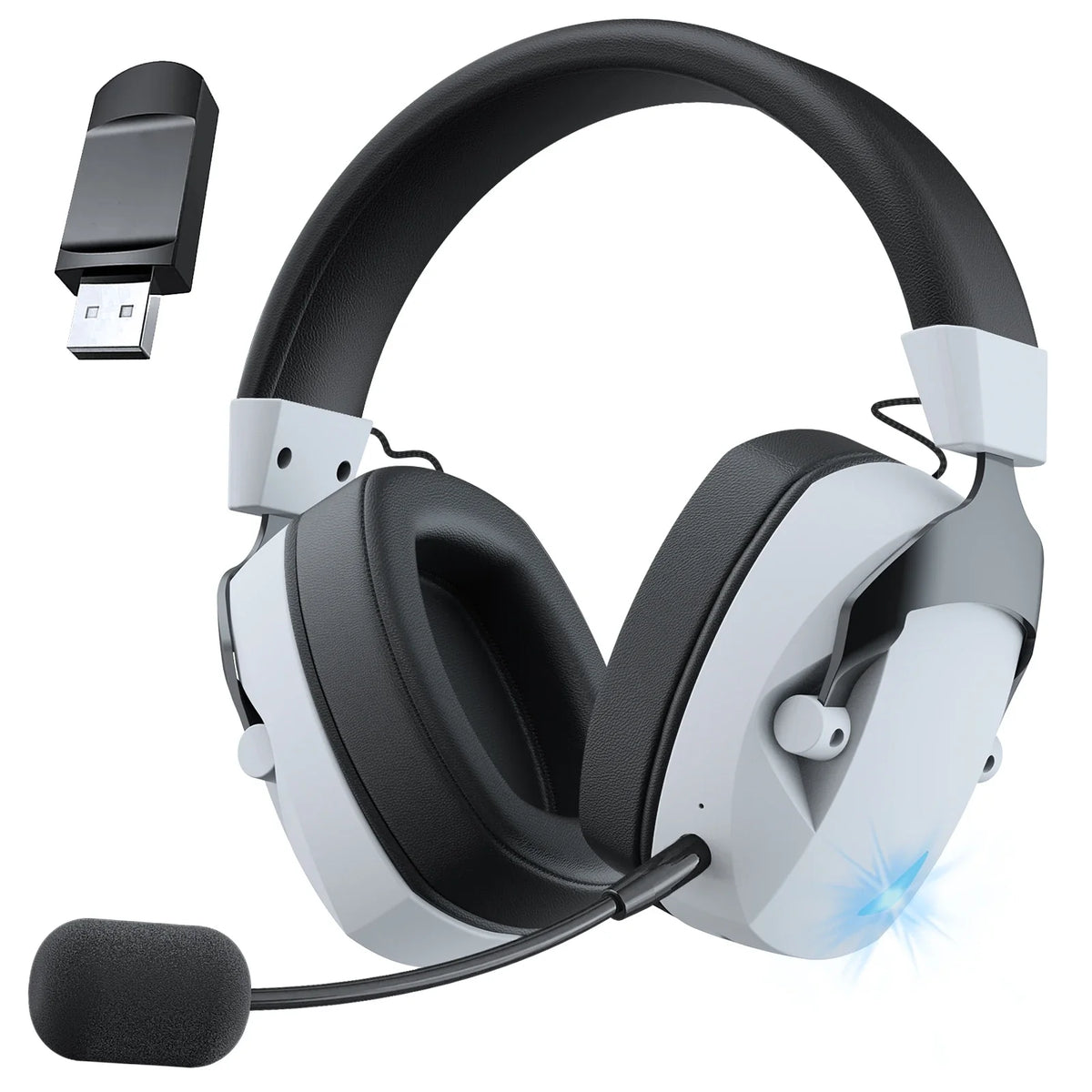 Wireless Gaming Headset with Detachable Noise Cancelling Microphone,2.4G Bluetooth-USB-3.5mm Wired Jack 3 Modes for Multi-device