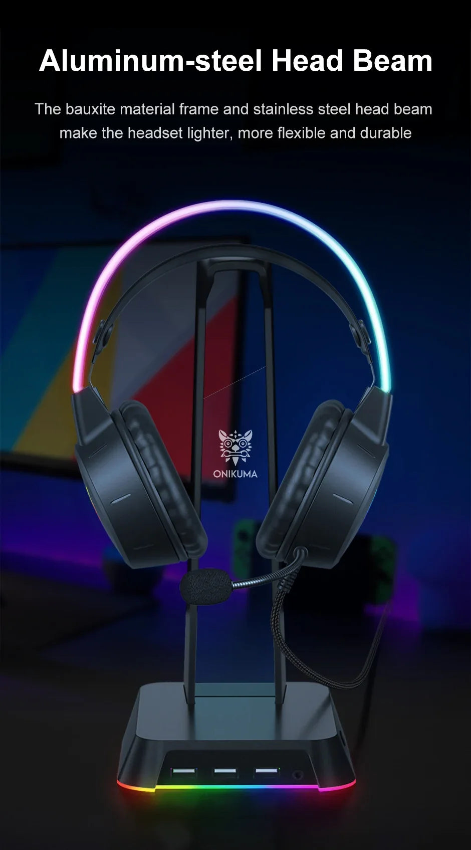 ONIKUMA RGB Gaming Headphones with HD Flexible Mic 3.5mm Gaming Headsets For PC Xbox PS4 PS5 Switch Computer Games