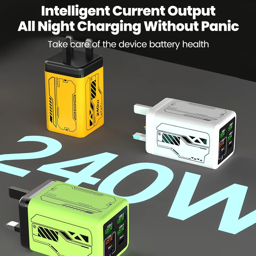 240W 6 Ports 4USB+2Type C Super Fast Charging Mobile Phone