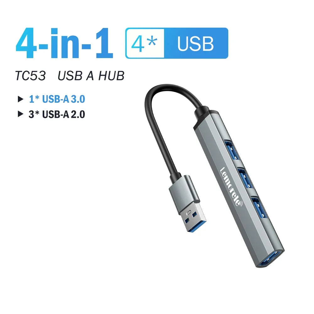 Lemorele 120cm 4Ports USB HUB OTG USB A 3.0 Adapter Multi Splitter Adapter Laptop Accessories For Xiaomi Lenovo Macbook Pro