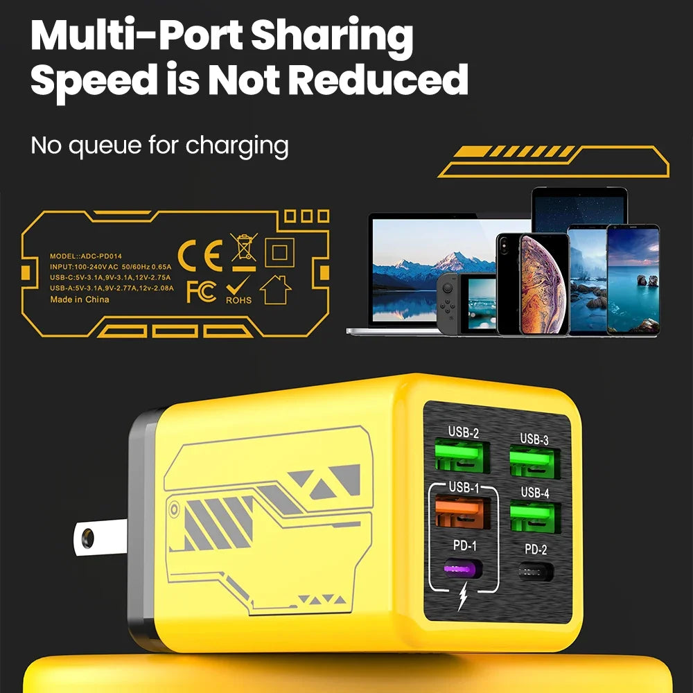 240W 6 Ports 4USB+2Type C Super Fast Charging Mobile Phone
