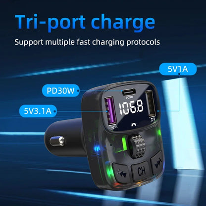 Car Charge Bluetooth 5.3 FM Transmitter Handsfree Car Radio Modulator
