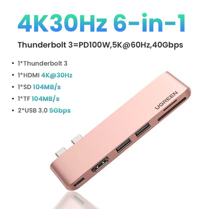 UGREEN USB C HUB 6-in-2 Type-C to Thunderbolt 3 4K HDMI USB3.0 SD&TF Adapter for MacBook Pro Air Docking Station USB-C Splitter