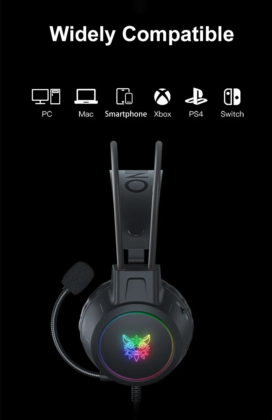 ONIKUMA RGB Gaming Headphones with HD Flexible Mic 3.5mm Gaming Headsets For PC Xbox PS4 PS5 Switch Computer Games