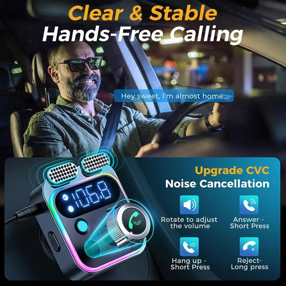 Bluetooth 5.3 FM Transmitter 4 Port USB Car Charger Type C PD 250W Fast Charging