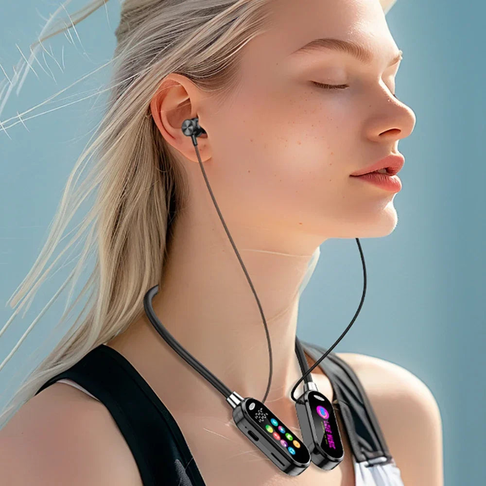 Neckband Headphones with Noise Reduction and Color Screen