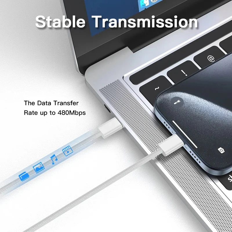 240W USB C to C Charger Cable Type C Fast Charging Braided PD Cable for lPhone 15 16 Series lPad Air Pro MacBook Pro Huawei DELL