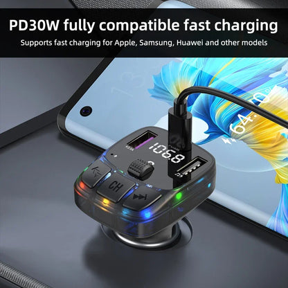 Car Charge Bluetooth 5.3 FM Transmitter Handsfree Car Radio Modulator