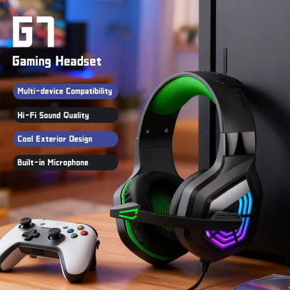 G7 LED Light Gaming Headset USB Stereo Surround Wired Headphone with Noise Reduction Mic Earphones for Computer PC Gamer