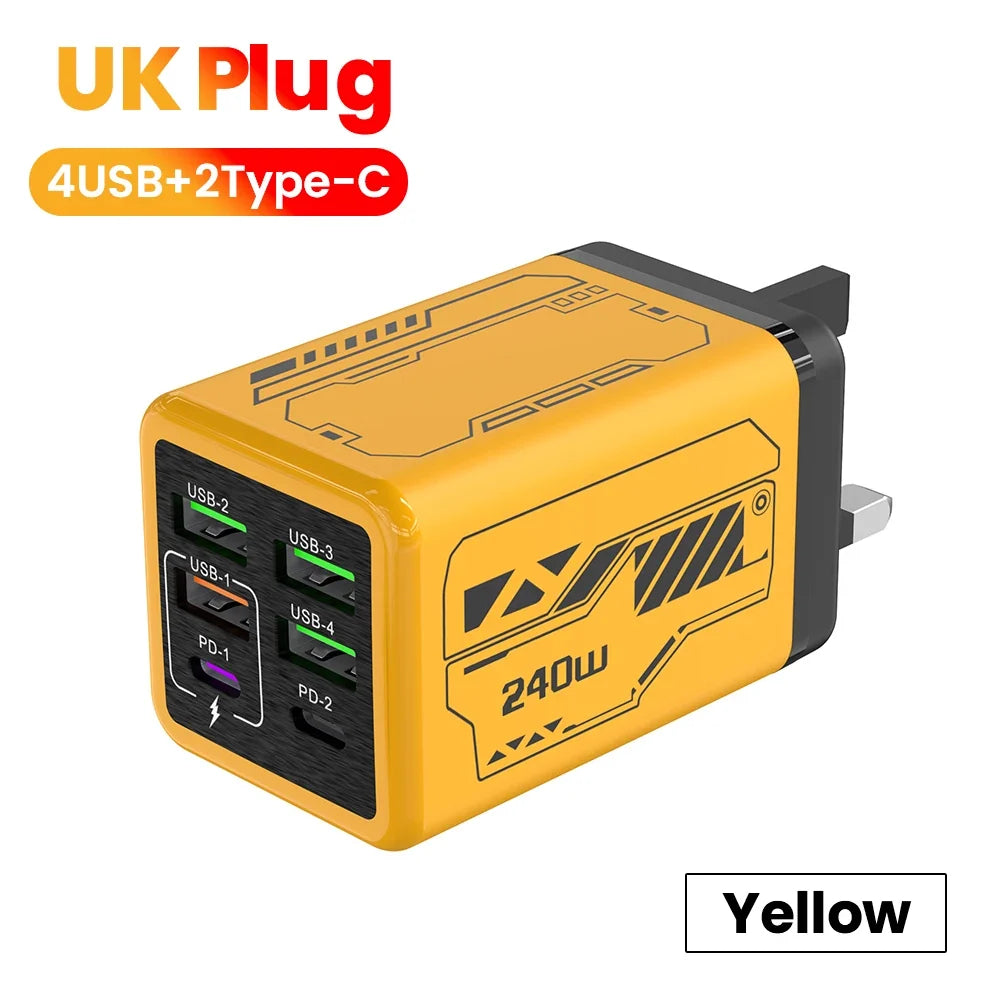 240W 6 Ports 4USB+2Type C Super Fast Charging Mobile Phone