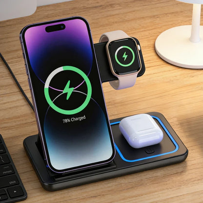 Foldable 3 in 1 30W Wireless Charging Station for iPhone