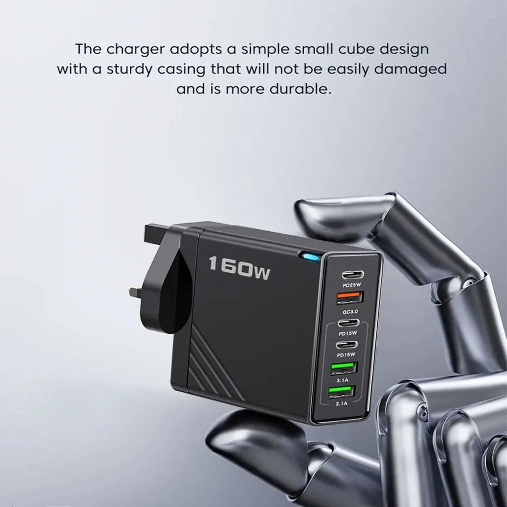 160W Multi Ports USB Type C Charger Fast Charging Phone Charger Adapter For iPhone Samsung Xiaomi EU/US/UK Plug USB Wall Charger