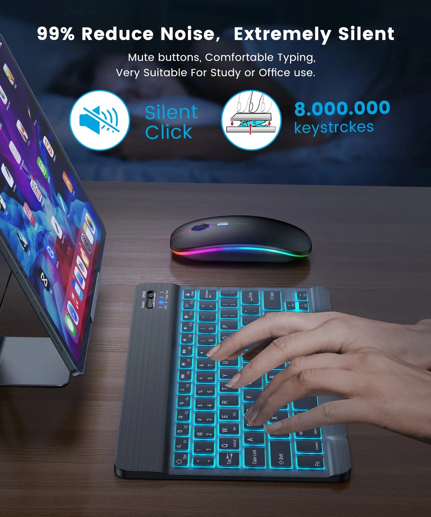 Mini Bluetooth Keyboard RGB Wireless Keyboard 10 inch Backlit Keyboard Backlight Touchpad Keyboard for IOS Android Windows iPad